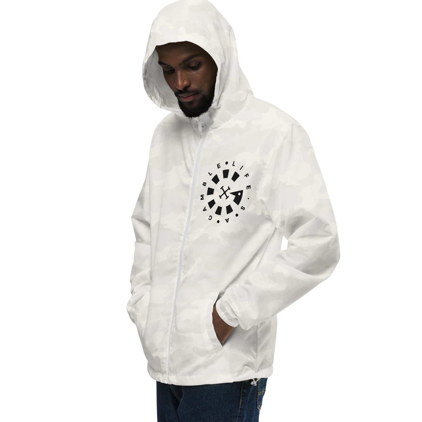 LAG Life's A Gamble Circle White Unisex lightweight zip up windbreaker