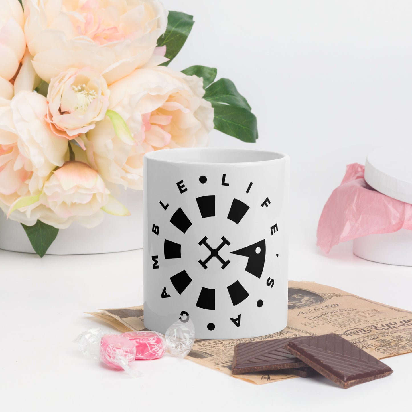 LAG Life's A Gamble Circle black White glossy mug