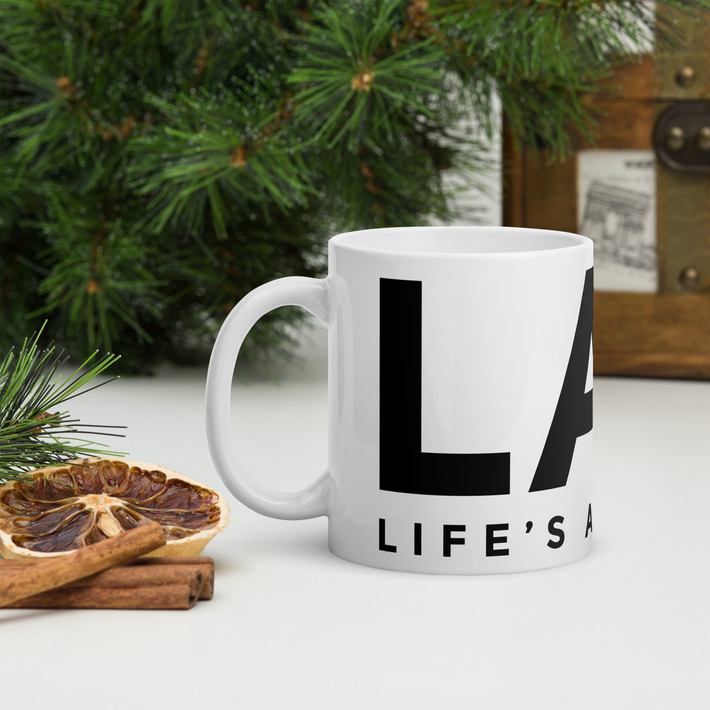 LAG Life's A Gamble Black White glossy mug