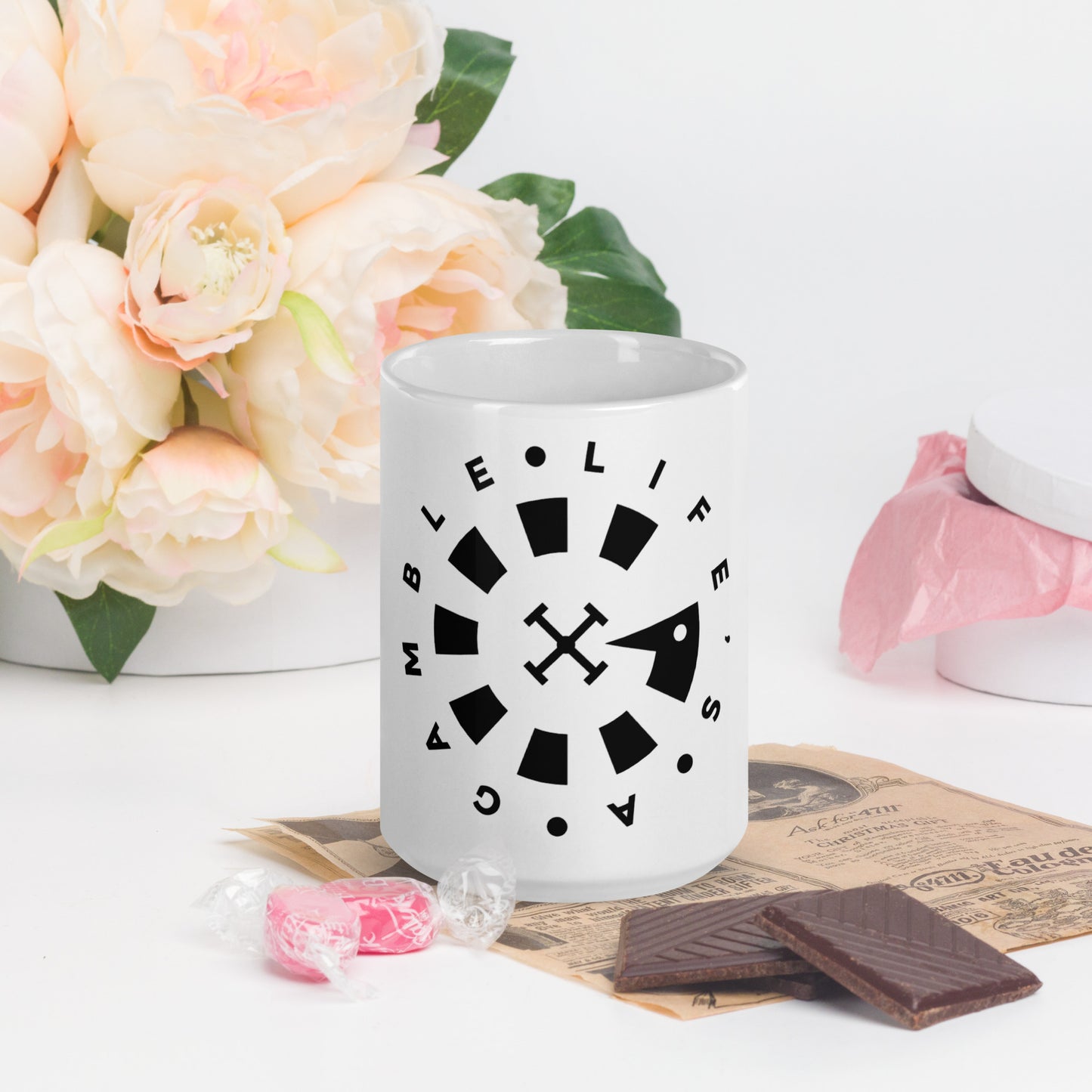 LAG Life's A Gamble Circle black White glossy mug