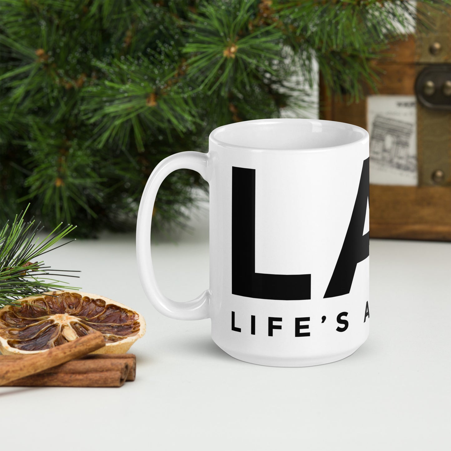 LAG Life's A Gamble Black White glossy mug