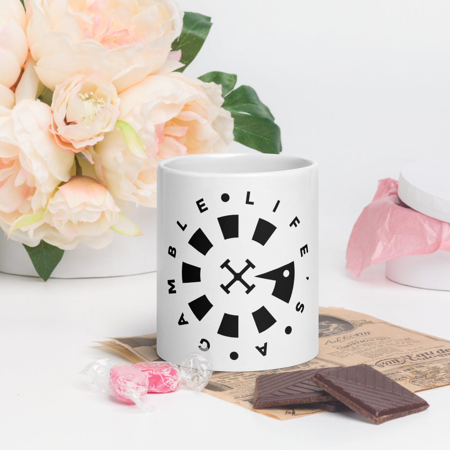 LAG Life's A Gamble Circle black White glossy mug