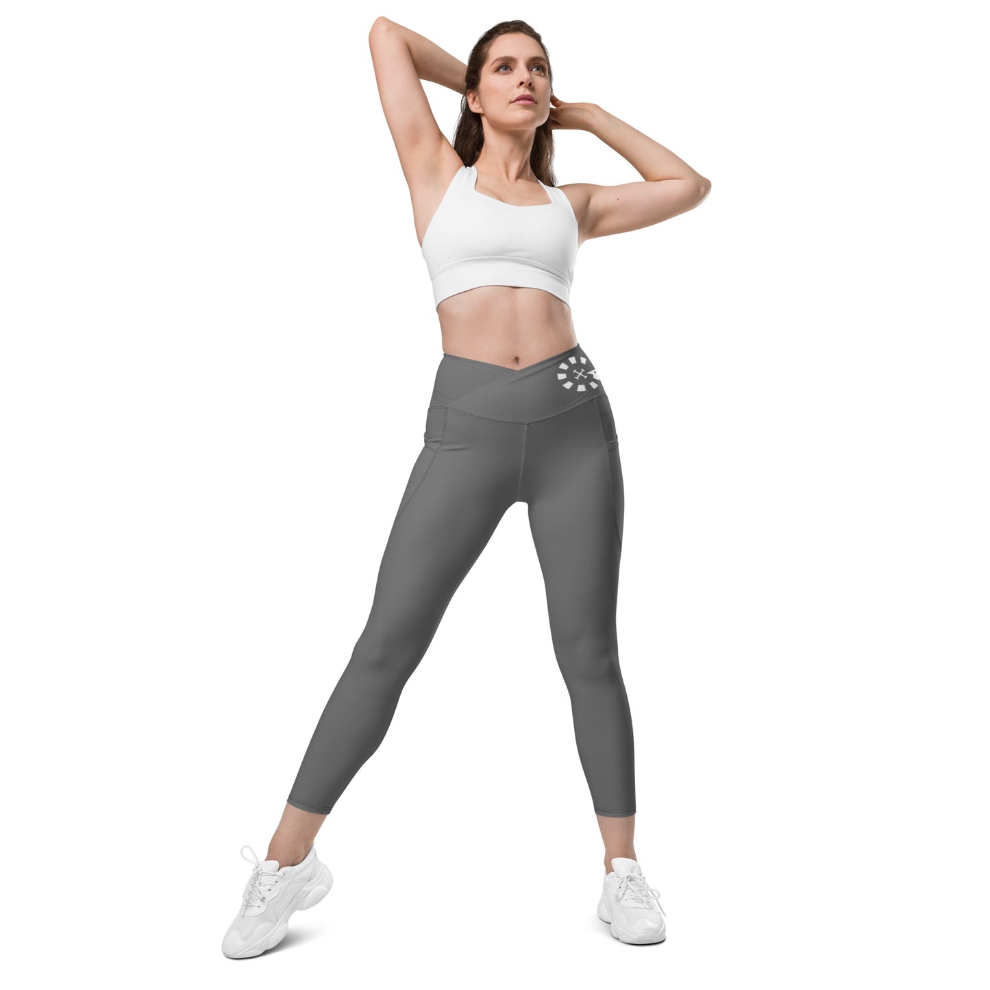 Big G White Crossover leggings with pockets