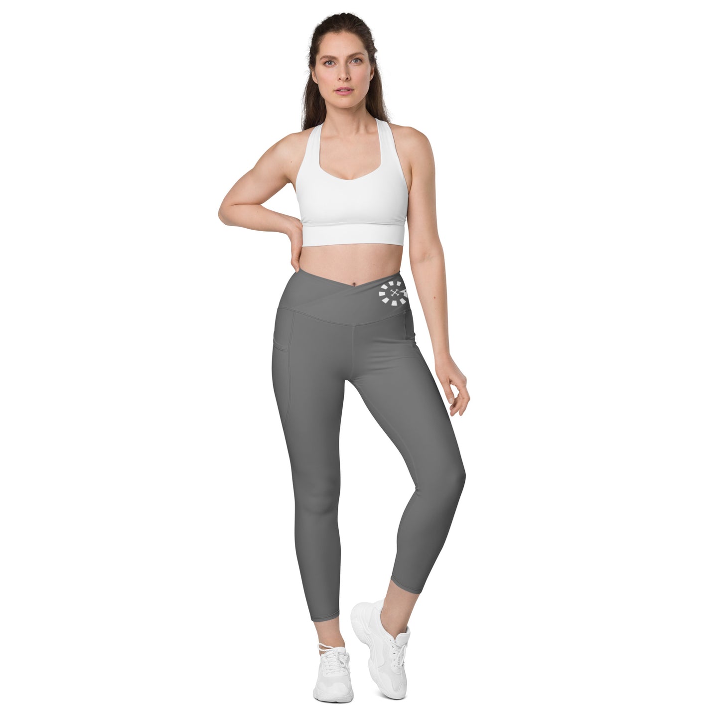 Big G White Crossover leggings with pockets