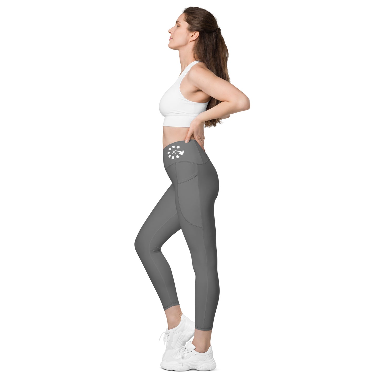Big G White Crossover leggings with pockets