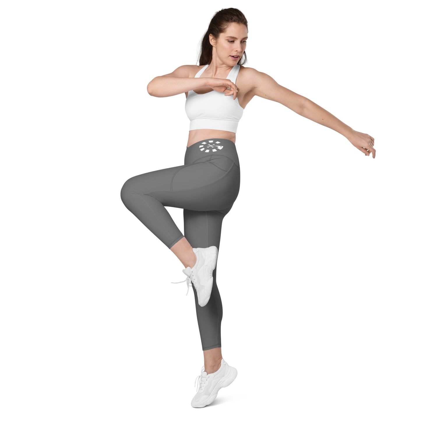 Big G White Crossover leggings with pockets