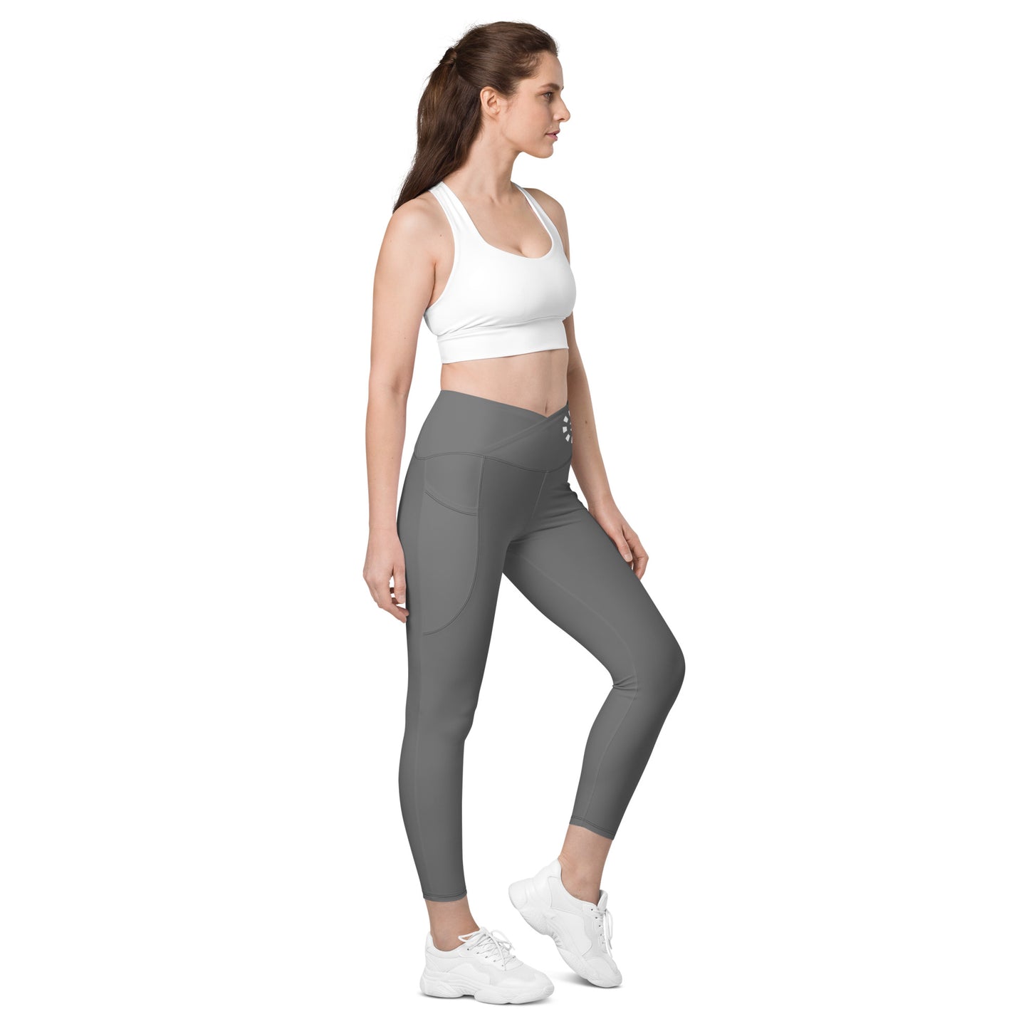 Big G White Crossover leggings with pockets