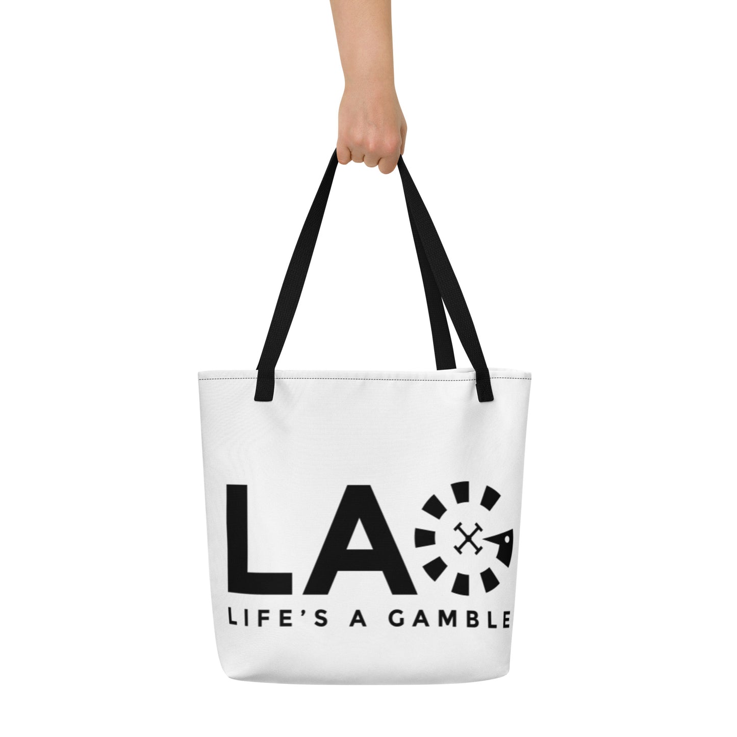 LAG Life's A Gamble Black All-Over Print Large Tote Bag