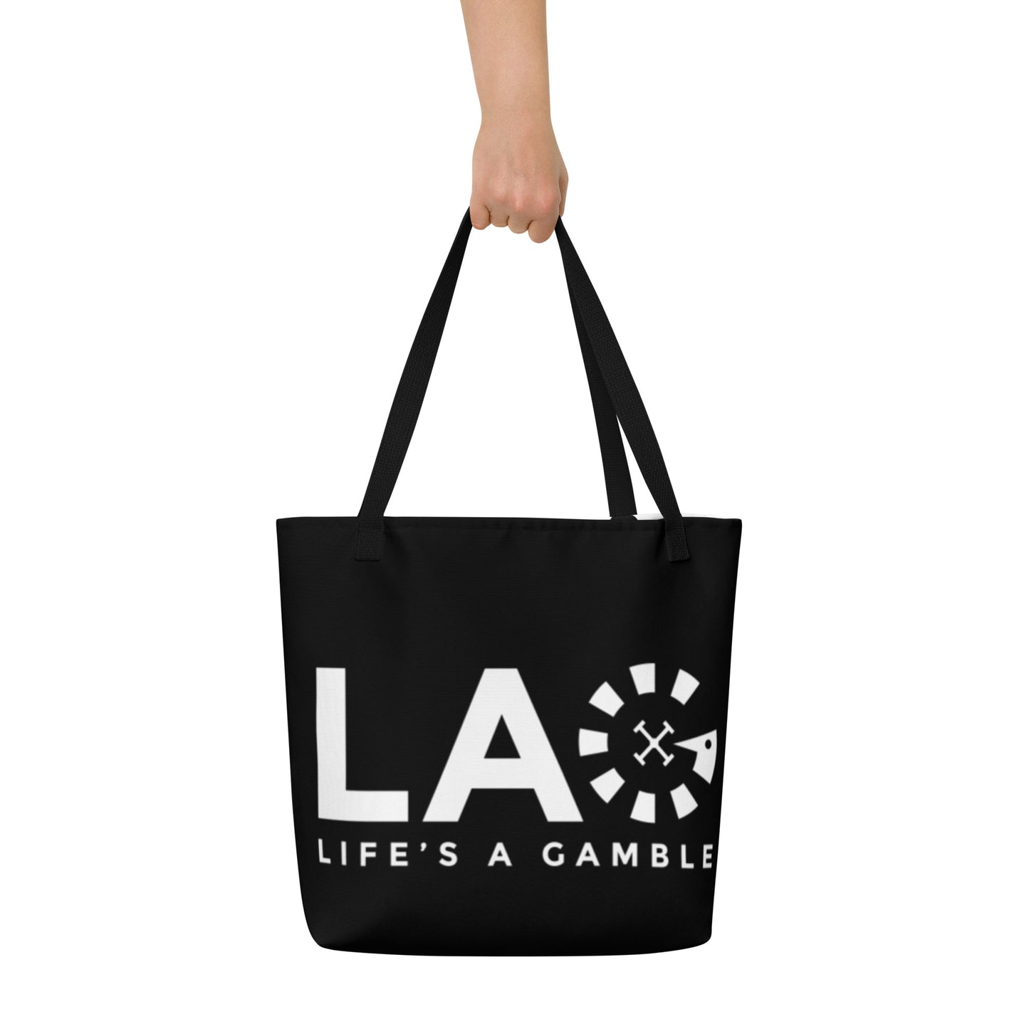 LAG Life's A Gamble White All-Over Print Large Tote Bag