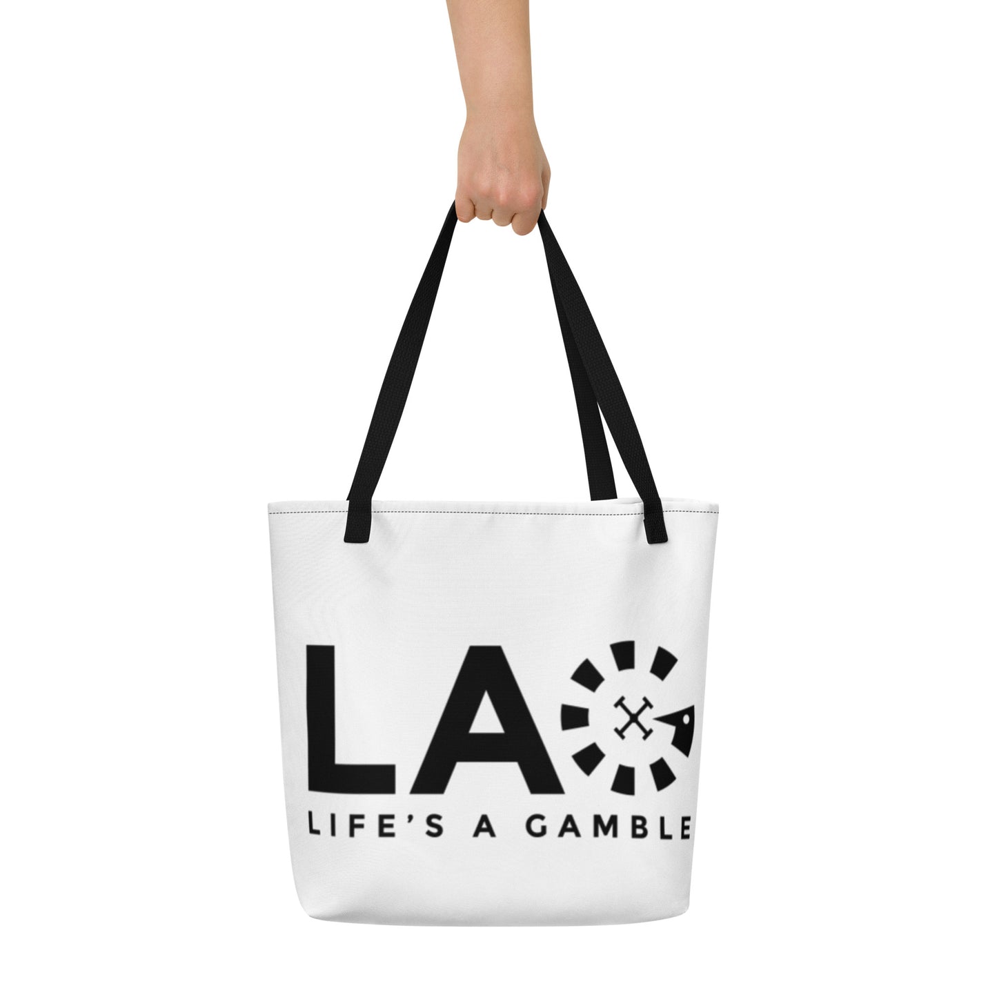LAG Life's A Gamble Black All-Over Print Large Tote Bag