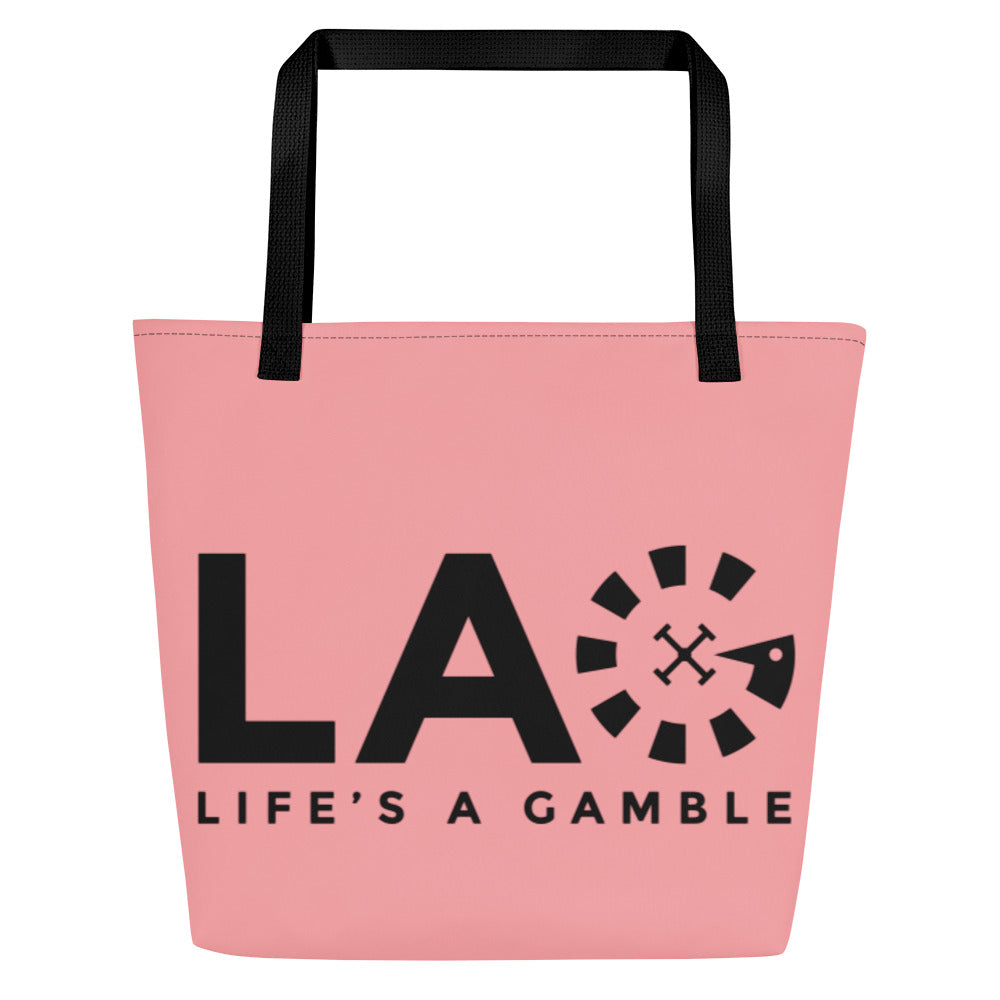 Pink Hunii Beauty LAG Life's A Gamble Black All-Over Print Large Tote Bag