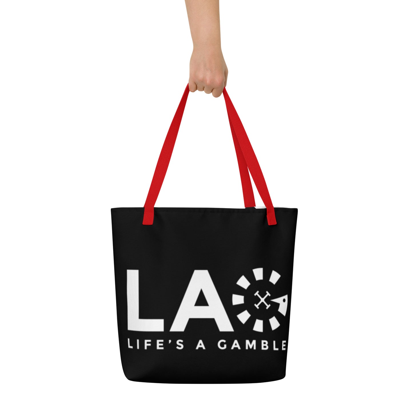 LAG Life's A Gamble White All-Over Print Large Tote Bag