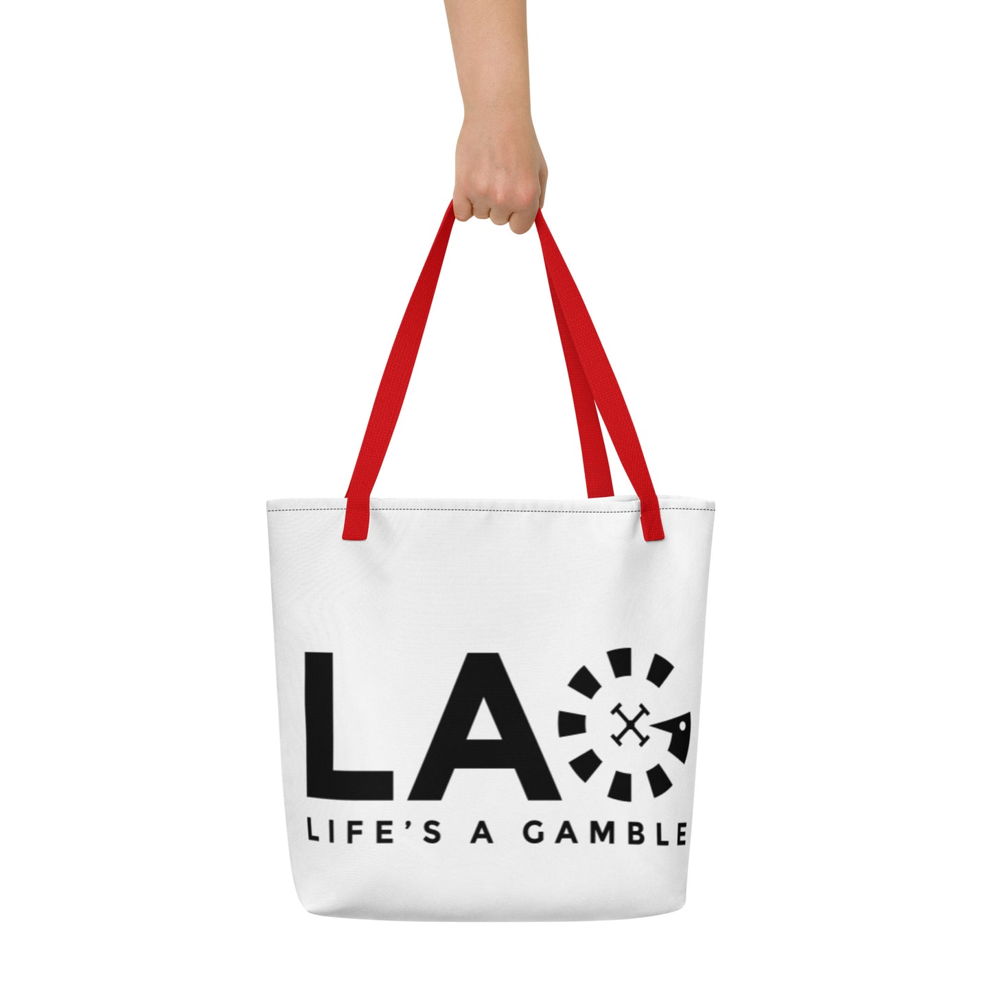 LAG Life's A Gamble Black All-Over Print Large Tote Bag