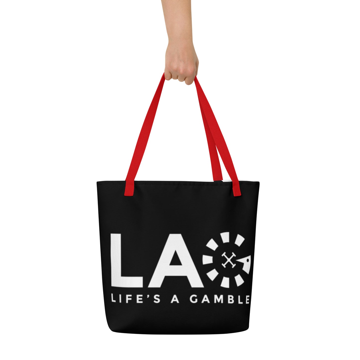 LAG Life's A Gamble White All-Over Print Large Tote Bag
