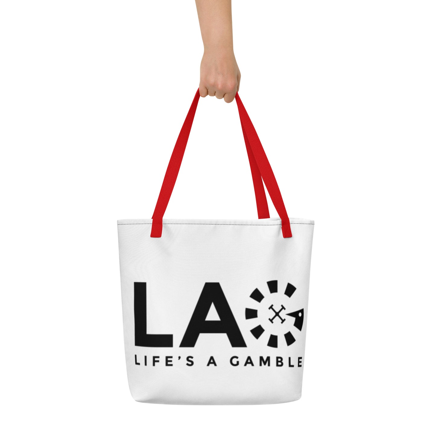 LAG Life's A Gamble Black All-Over Print Large Tote Bag