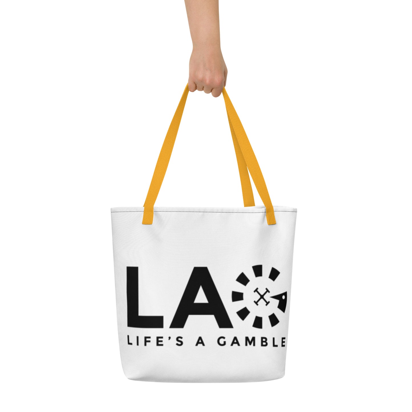 LAG Life's A Gamble Black All-Over Print Large Tote Bag