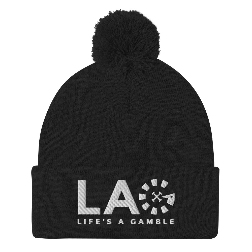 LAG Life's A Gamble White Pom-Pom Beanie