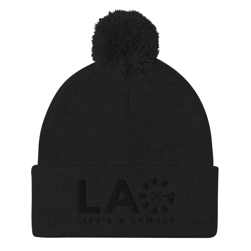 LAG Life's A Gamble Black Pom-Pom Beanie