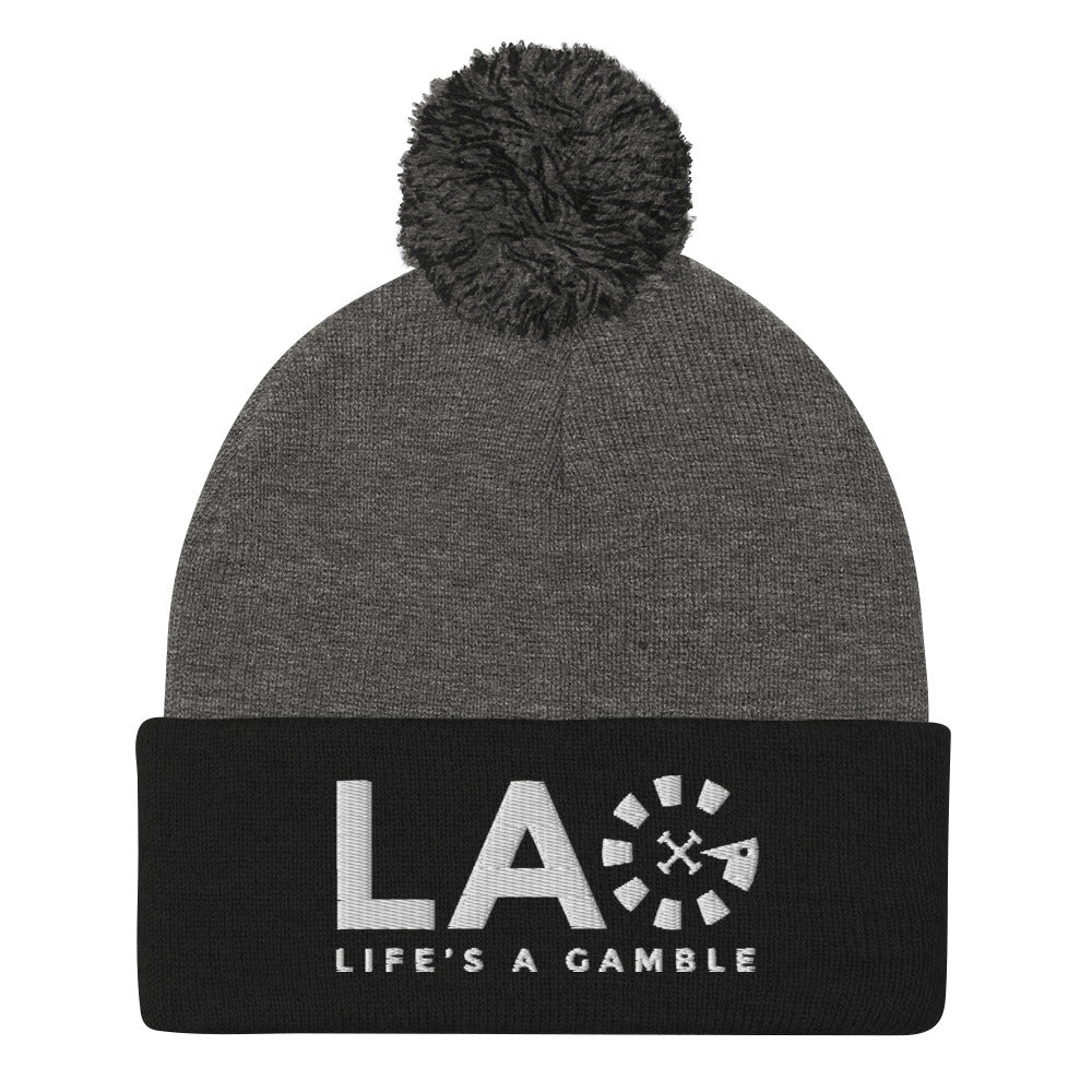 LAG Life's A Gamble White Pom-Pom Beanie