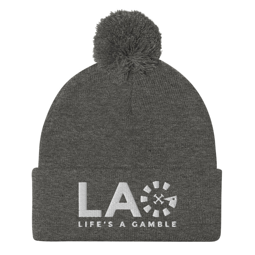 LAG Life's A Gamble White Pom-Pom Beanie
