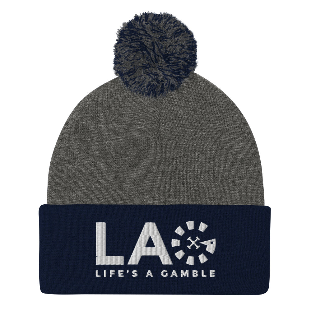 LAG Life's A Gamble White Pom-Pom Beanie