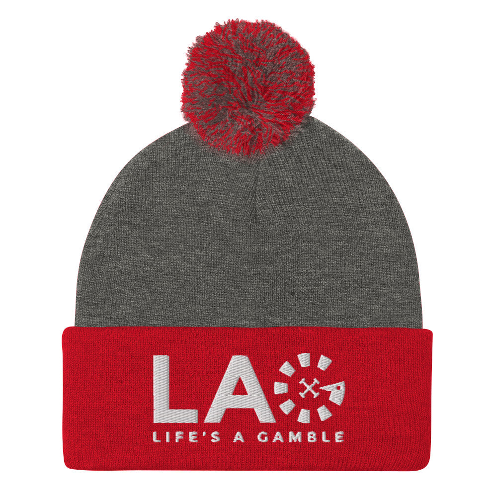 LAG Life's A Gamble White Pom-Pom Beanie