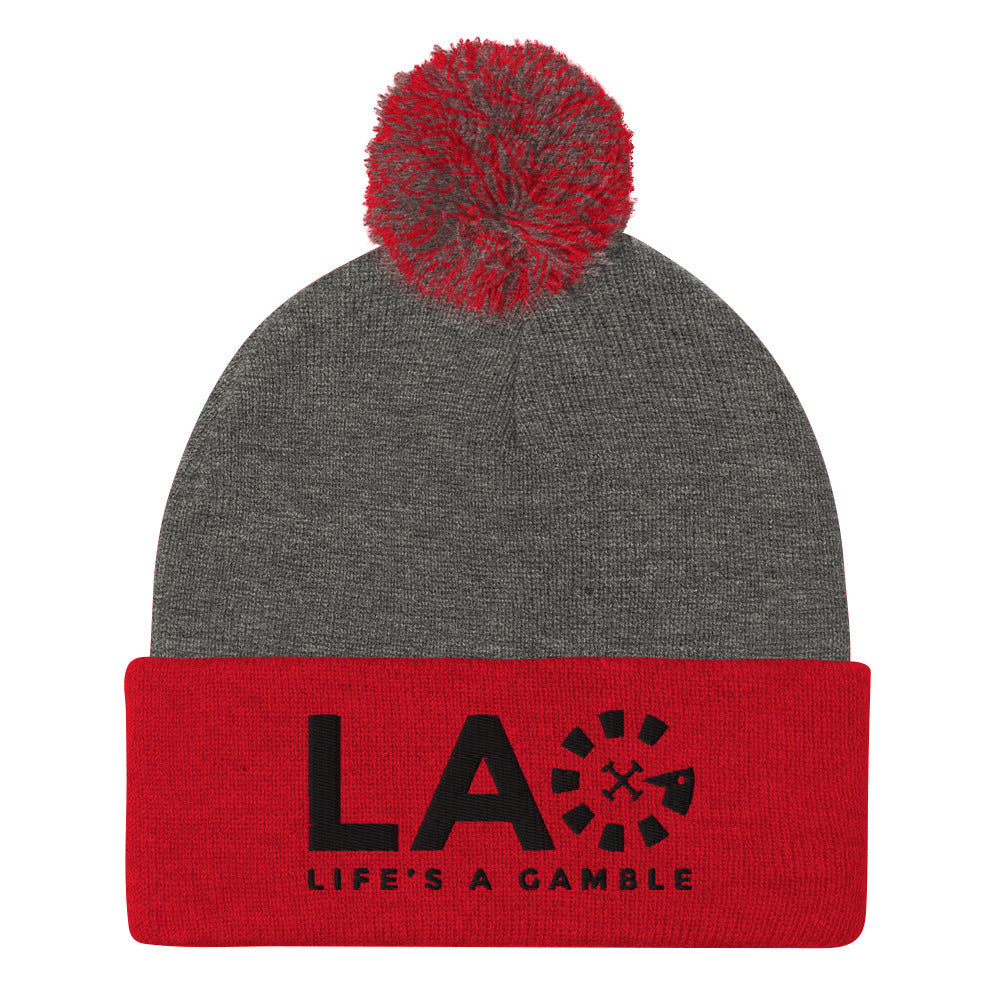 LAG Life's A Gamble Black Pom-Pom Beanie