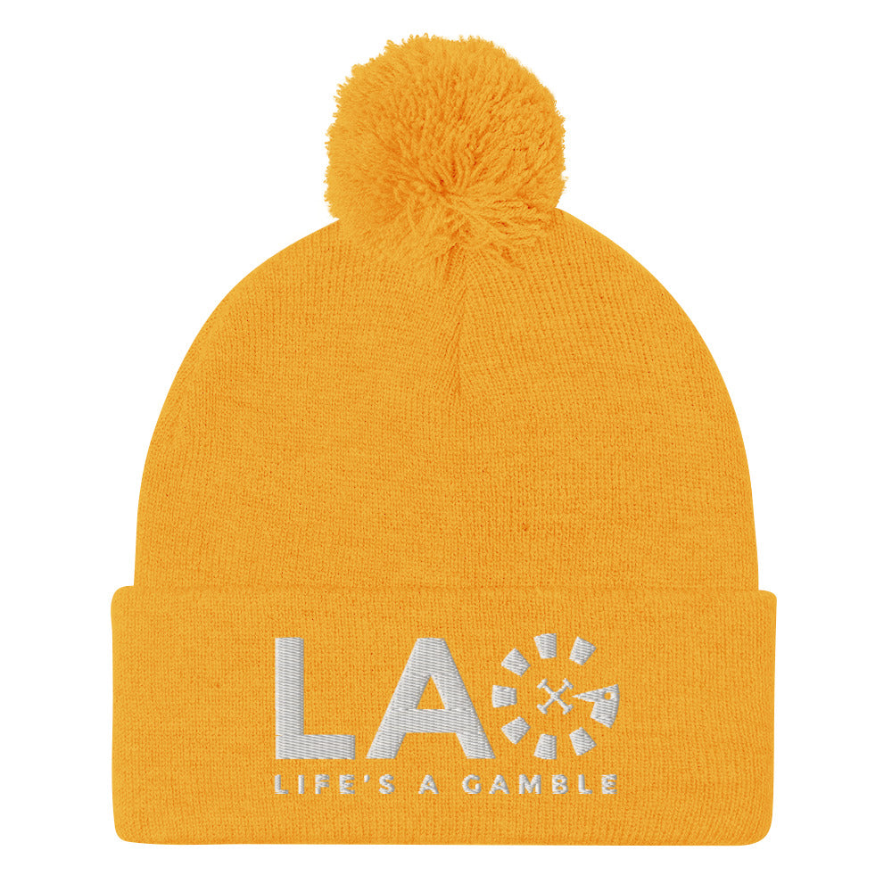 LAG Life's A Gamble White Pom-Pom Beanie