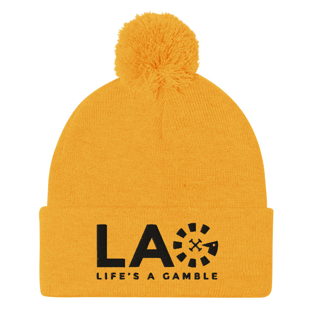 LAG Life's A Gamble Black Pom-Pom Beanie
