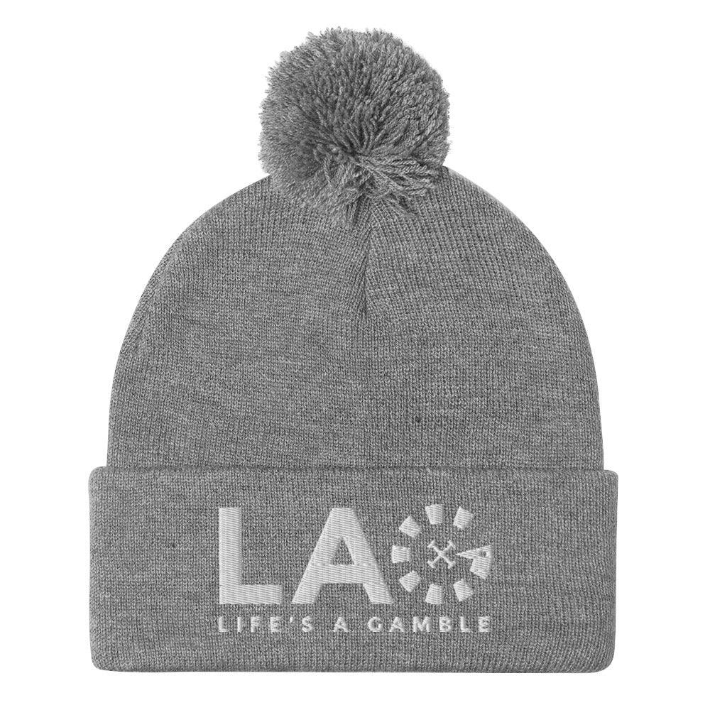 LAG Life's A Gamble White Pom-Pom Beanie