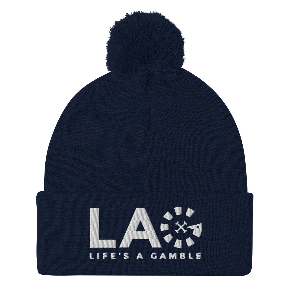 LAG Life's A Gamble White Pom-Pom Beanie