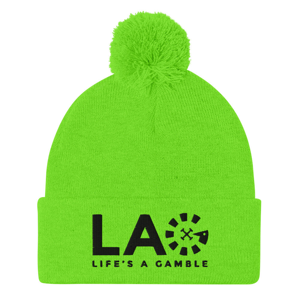 LAG Life's A Gamble Black Pom-Pom Beanie