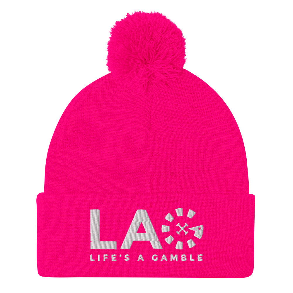 LAG Life's A Gamble White Pom-Pom Beanie