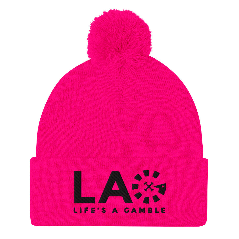LAG Life's A Gamble Black Pom-Pom Beanie