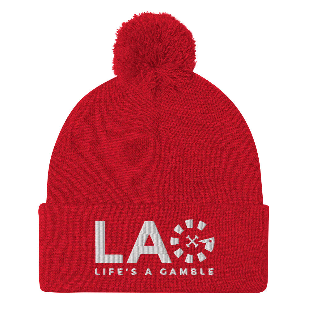 LAG Life's A Gamble White Pom-Pom Beanie