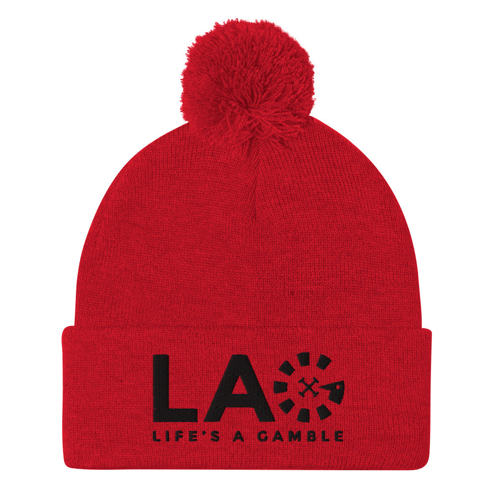 LAG Life's A Gamble Black Pom-Pom Beanie