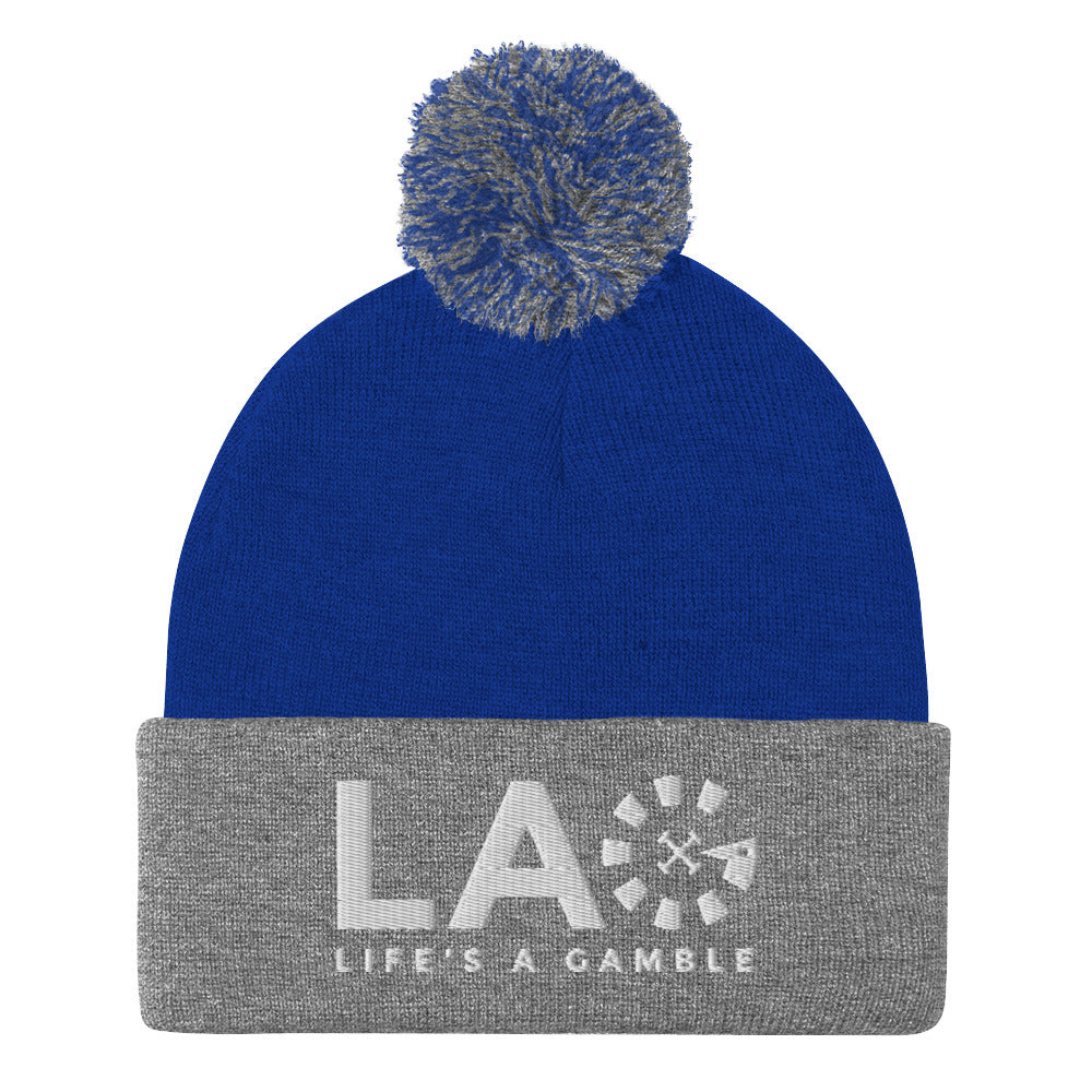 LAG Life's A Gamble White Pom-Pom Beanie