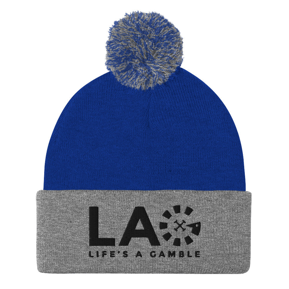 LAG Life's A Gamble Black Pom-Pom Beanie